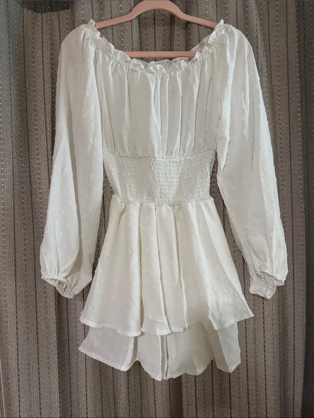 White Smocked Waist Off-Shoulder Romper